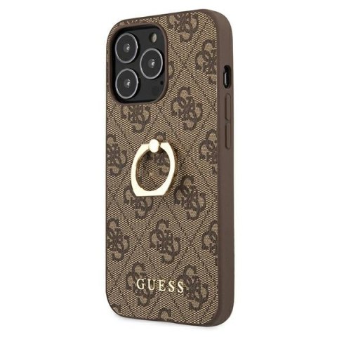 Guess nakładka do iPhone 13 Pro 6,1" GUHCP13L4GMRBR brązowa HC PU 4G Ring