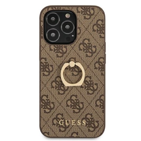 Guess nakładka do iPhone 13 Pro 6,1" GUHCP13L4GMRBR brązowa HC PU 4G Ring