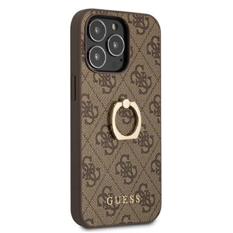 Guess nakładka do iPhone 13 Pro 6,1" GUHCP13L4GMRBR brązowa HC PU 4G Ring