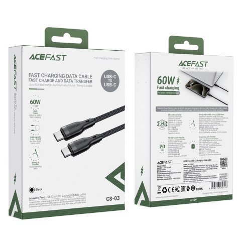 Kabel Acefast C8-03 USB-C / USB-C 60W 3A - czarny Kabel Acefast C8-03 USB-C / USB-C 60W 3A - czarny