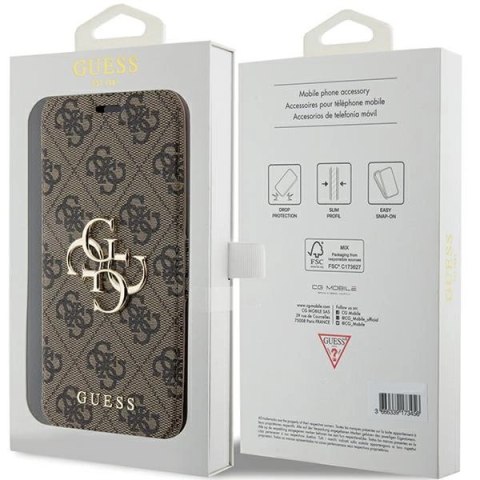 Etui Guess 4G Metal Logo na iPhone 15 Pro - brązowe