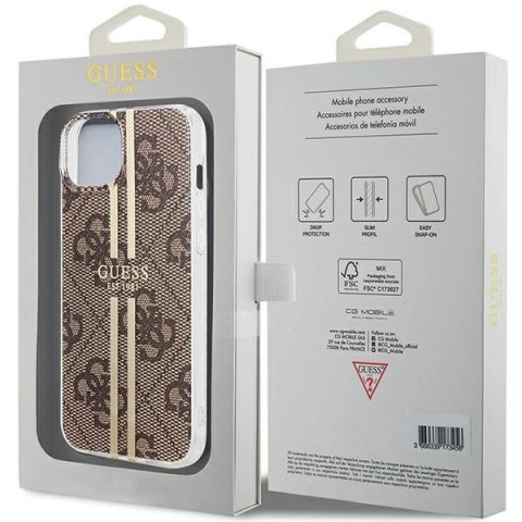 Etui Guess IML 4G Gold Stripe na iPhone 15 Plus / 14 Plus - brązowe