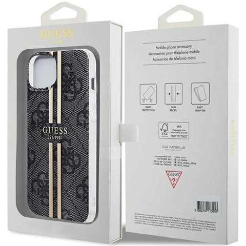 Etui Guess IML 4G Gold Stripe na iPhone 15 Plus / 14 Plus - czarne