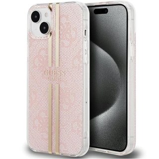 Etui Guess IML 4G Gold Stripe na iPhone 15 Plus / 14 Plus - różowe