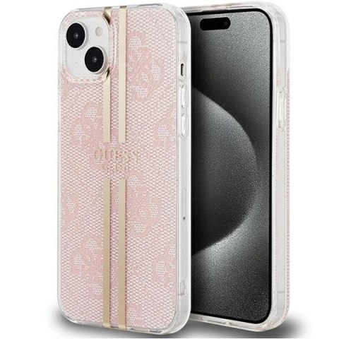 Etui Guess IML 4G Gold Stripe na iPhone 15 Plus / 14 Plus - różowe
