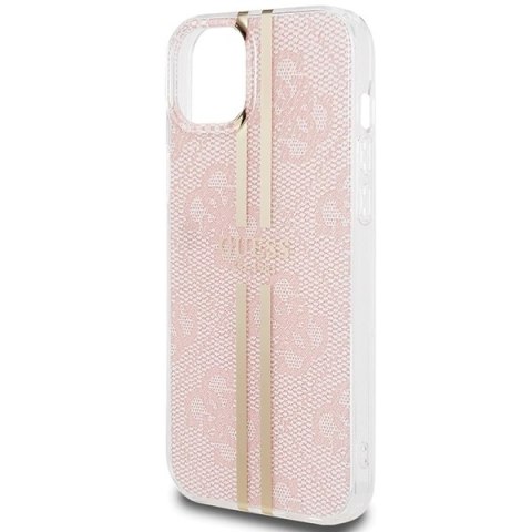 Etui Guess IML 4G Gold Stripe na iPhone 15 Plus / 14 Plus - różowe