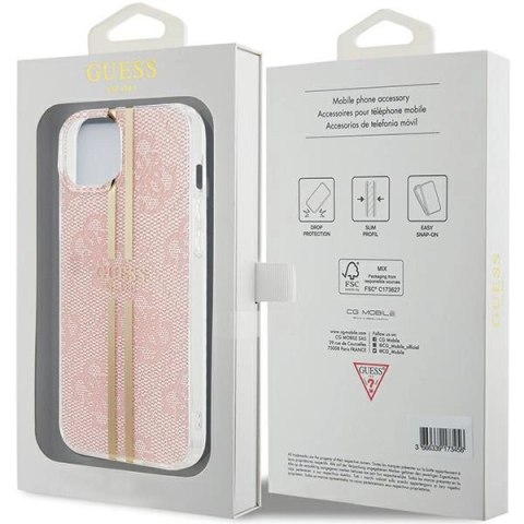 Etui Guess IML 4G Gold Stripe na iPhone 15 Plus / 14 Plus - różowe