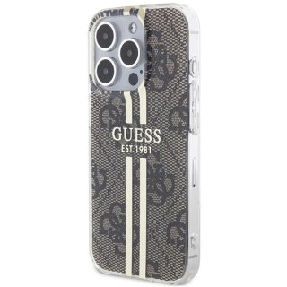 Etui Guess IML 4G Gold Stripe na iPhone 15 Pro - brązowe