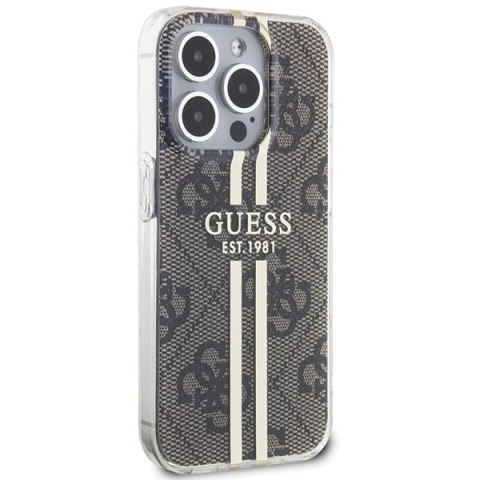 Etui Guess IML 4G Gold Stripe na iPhone 15 Pro - brązowe