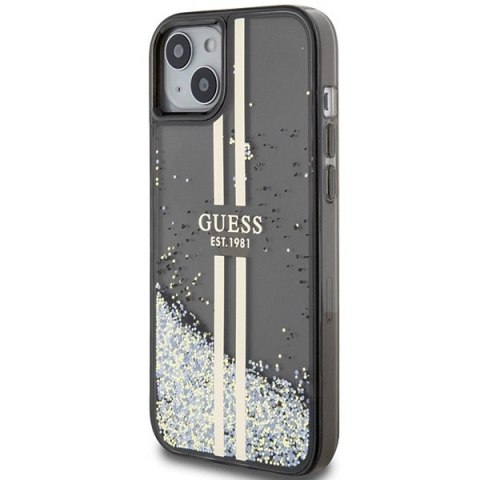 Etui Guess Liquid Glitter Gold Stripes na iPhone 15 / 14 / 13 - czarne
