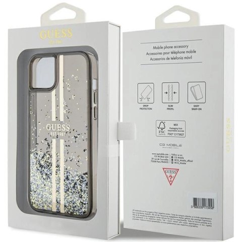 Etui Guess Liquid Glitter Gold Stripes na iPhone 15 / 14 / 13 - czarne