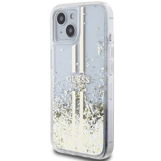 Etui Guess Liquid Glitter Gold Stripes na iPhone 15 / 14 / 13 - przezroczyste