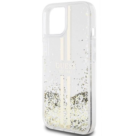 Etui Guess Liquid Glitter Gold Stripes na iPhone 15 / 14 / 13 - przezroczyste