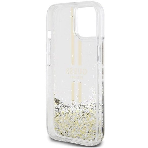 Etui Guess Liquid Glitter Gold Stripes na iPhone 15 / 14 / 13 - przezroczyste