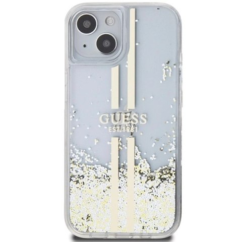 Etui Guess Liquid Glitter Gold Stripes na iPhone 15 Plus / 14 Plus - przezroczyste
