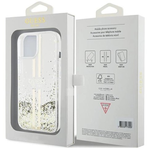 Etui Guess Liquid Glitter Gold Stripes na iPhone 15 Plus / 14 Plus - przezroczyste
