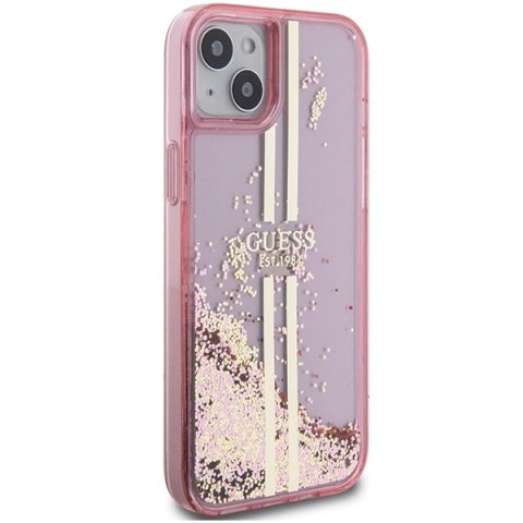 Etui Guess Liquid Glitter Gold Stripes na iPhone 15 Plus / 14 Plus - różowe