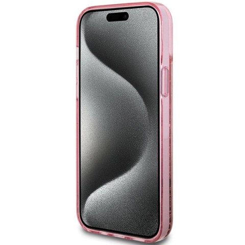 Etui Guess Liquid Glitter Gold Stripes na iPhone 15 Plus / 14 Plus - różowe