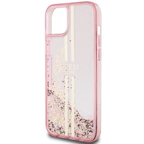 Etui Guess Liquid Glitter Gold Stripes na iPhone 15 Plus / 14 Plus - różowe
