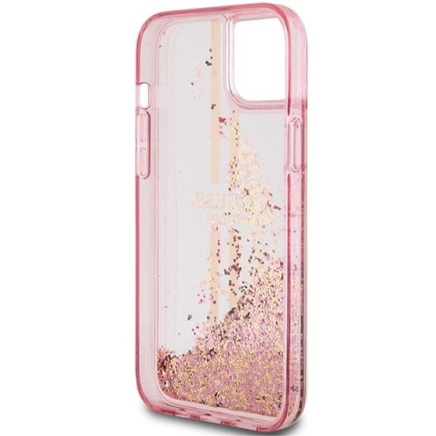 Etui Guess Liquid Glitter Gold Stripes na iPhone 15 Plus / 14 Plus - różowe