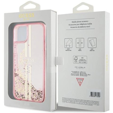 Etui Guess Liquid Glitter Gold Stripes na iPhone 15 Plus / 14 Plus - różowe