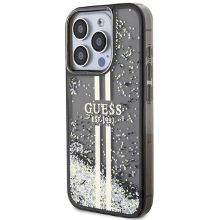 Etui Guess Liquid Glitter Gold Stripes na iPhone 15 Pro - czarne