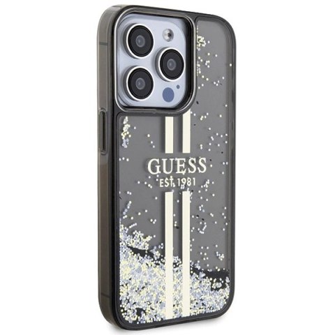 Etui Guess Liquid Glitter Gold Stripes na iPhone 15 Pro - czarne