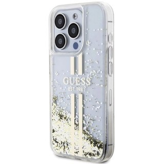 Etui Guess Liquid Glitter Gold Stripes na iPhone 15 Pro - przezroczyste