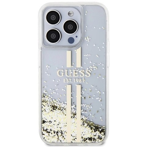 Etui Guess Liquid Glitter Gold Stripes na iPhone 15 Pro - przezroczyste