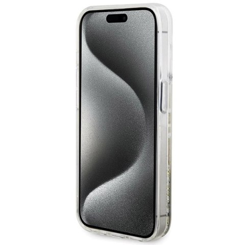 Etui Guess Liquid Glitter Gold Stripes na iPhone 15 Pro - przezroczyste