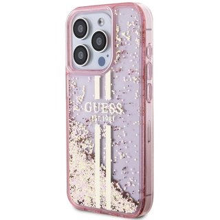 Etui Guess Liquid Glitter Gold Stripes na iPhone 15 Pro - różowe