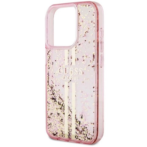 Etui Guess Liquid Glitter Gold Stripes na iPhone 15 Pro - różowe