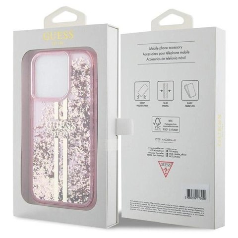 Etui Guess Liquid Glitter Gold Stripes na iPhone 15 Pro - różowe