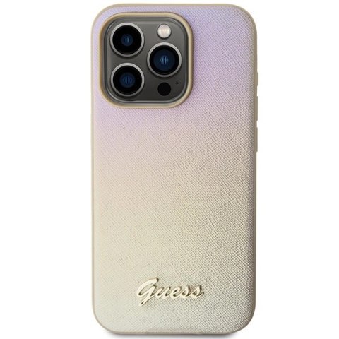 Etui Guess Saffiano Iridescent Script na iPhone 14 Pro Max - złote