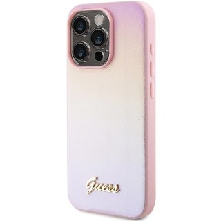 Etui Guess Saffiano Iridescent Script na iPhone 14 Pro - różowe
