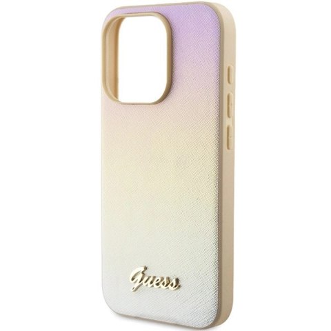 Etui Guess Saffiano Iridescent Script na iPhone 14 Pro - złote