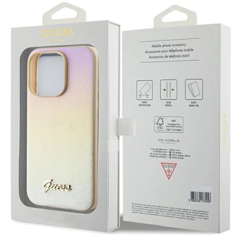 Etui Guess Saffiano Iridescent Script na iPhone 15 Pro - złote