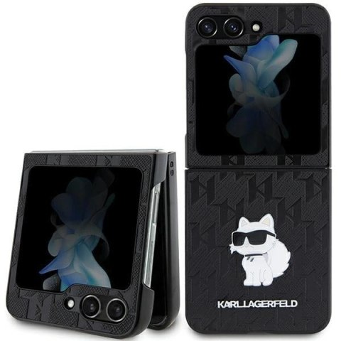 Etui Karl Lagerfeld Saffiano Monogram Choupette Pin na Samsung Galaxy Z Flip 5 - czarne Etui Karl Lagerfeld Saffiano Monogram Choupette Pin na Samsung Galaxy Z Flip 5 - czarne