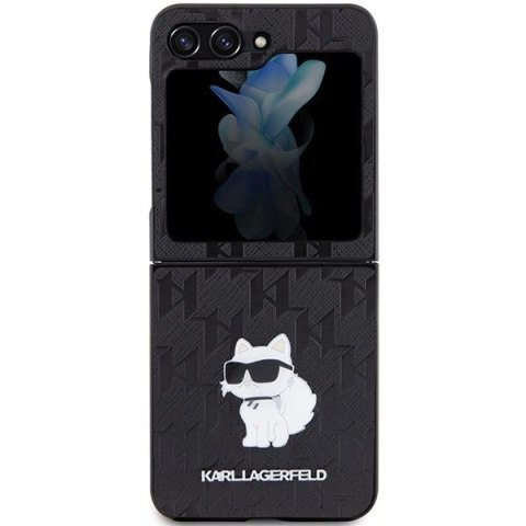 Etui Karl Lagerfeld Saffiano Monogram Choupette Pin na Samsung Galaxy Z Flip 5 - czarne Etui Karl Lagerfeld Saffiano Monogram Choupette Pin na Samsung Galaxy Z Flip 5 - czarne