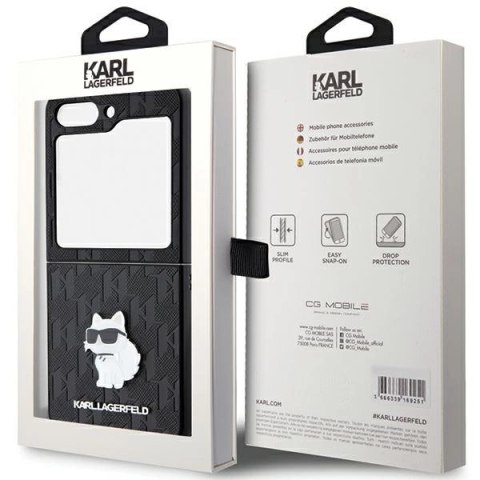Etui Karl Lagerfeld Saffiano Monogram Choupette Pin na Samsung Galaxy Z Flip 5 - czarne Etui Karl Lagerfeld Saffiano Monogram Choupette Pin na Samsung Galaxy Z Flip 5 - czarne