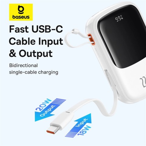 Powerbank Baseus Qpow Pro+ 20000mAh 22.5W z wbudowanym kablem USB-C i wyświetlaczem - biały Powerbank Baseus Qpow Pro+ 20000mAh 22.5W z wbudowanym kablem USB-C i wyświetlaczem - biały