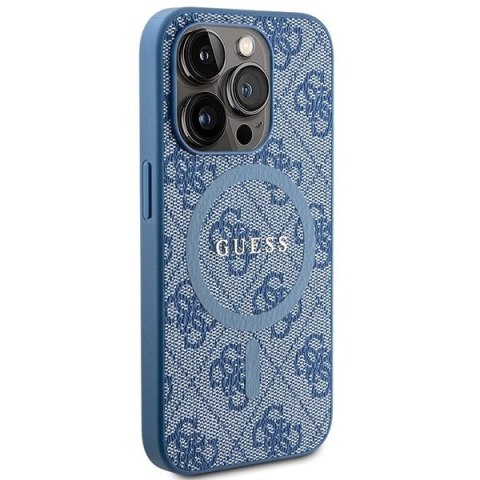 Etui Guess 4G Collection Leather Metal Logo MagSafe na iPhone 14 Pro Max - niebieskie