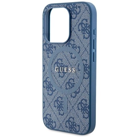 Etui Guess 4G Collection Leather Metal Logo MagSafe na iPhone 14 Pro Max - niebieskie