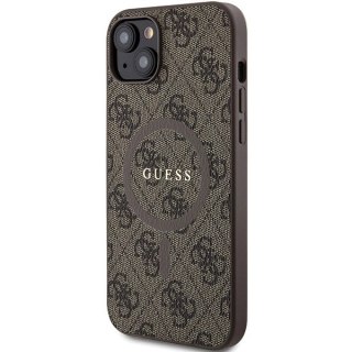Etui Guess 4G Collection Leather Metal Logo MagSafe na iPhone 15 Plus / 14 Plus - brązowe