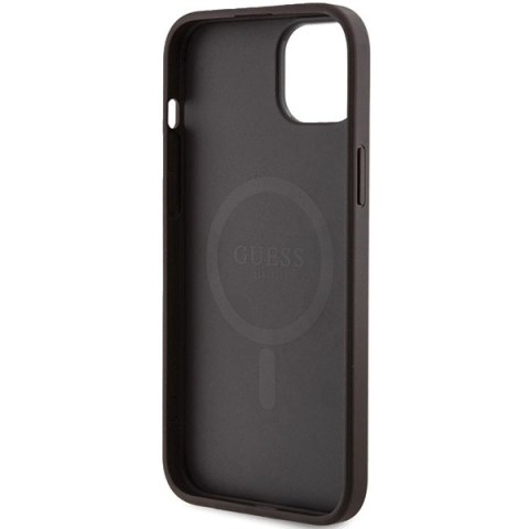 Etui Guess 4G Collection Leather Metal Logo MagSafe na iPhone 15 Plus / 14 Plus - brązowe