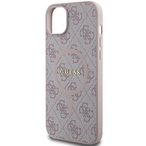 Etui Guess 4G Collection Leather Metal Logo MagSafe na iPhone 15 Plus / 14 Plus - różowe