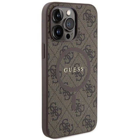 Etui Guess 4G Collection Leather Metal Logo MagSafe na iPhone 15 Pro Max - brązowe