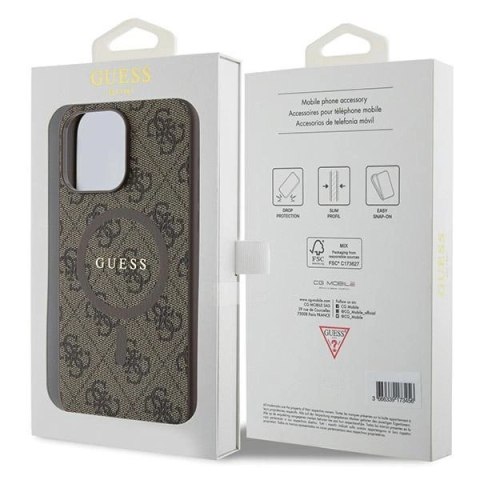 Etui Guess 4G Collection Leather Metal Logo MagSafe na iPhone 15 Pro Max - brązowe