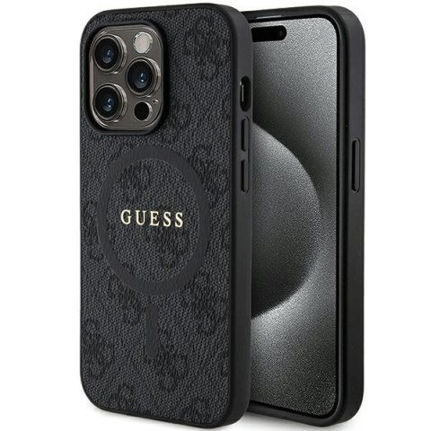 Etui Guess 4G Collection Leather Metal Logo MagSafe na iPhone 15 Pro - czarne