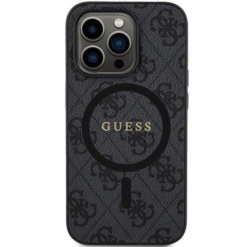 Etui Guess 4G Collection Leather Metal Logo MagSafe na iPhone 15 Pro - czarne